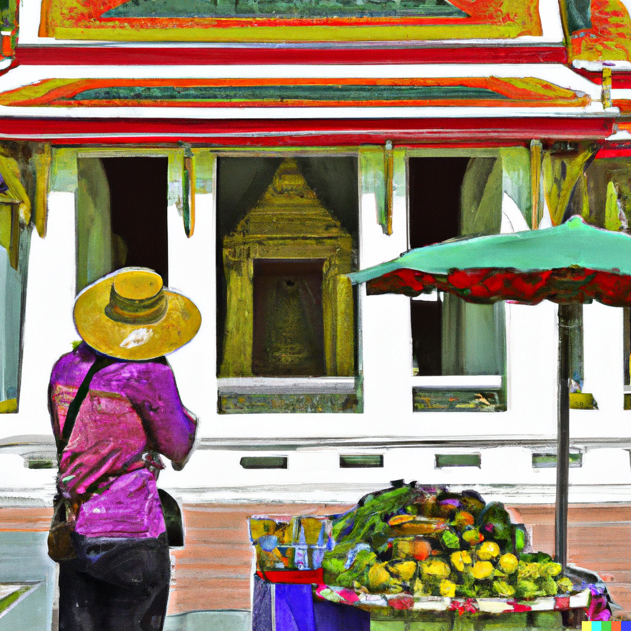 a-fruit-seller-in-front-of-a-thai-temple