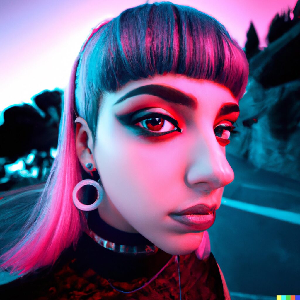 Cyberpunk Girl With Mesmerizing Eyes And Pink Gray Hair With Bangs 3 • Viarami 