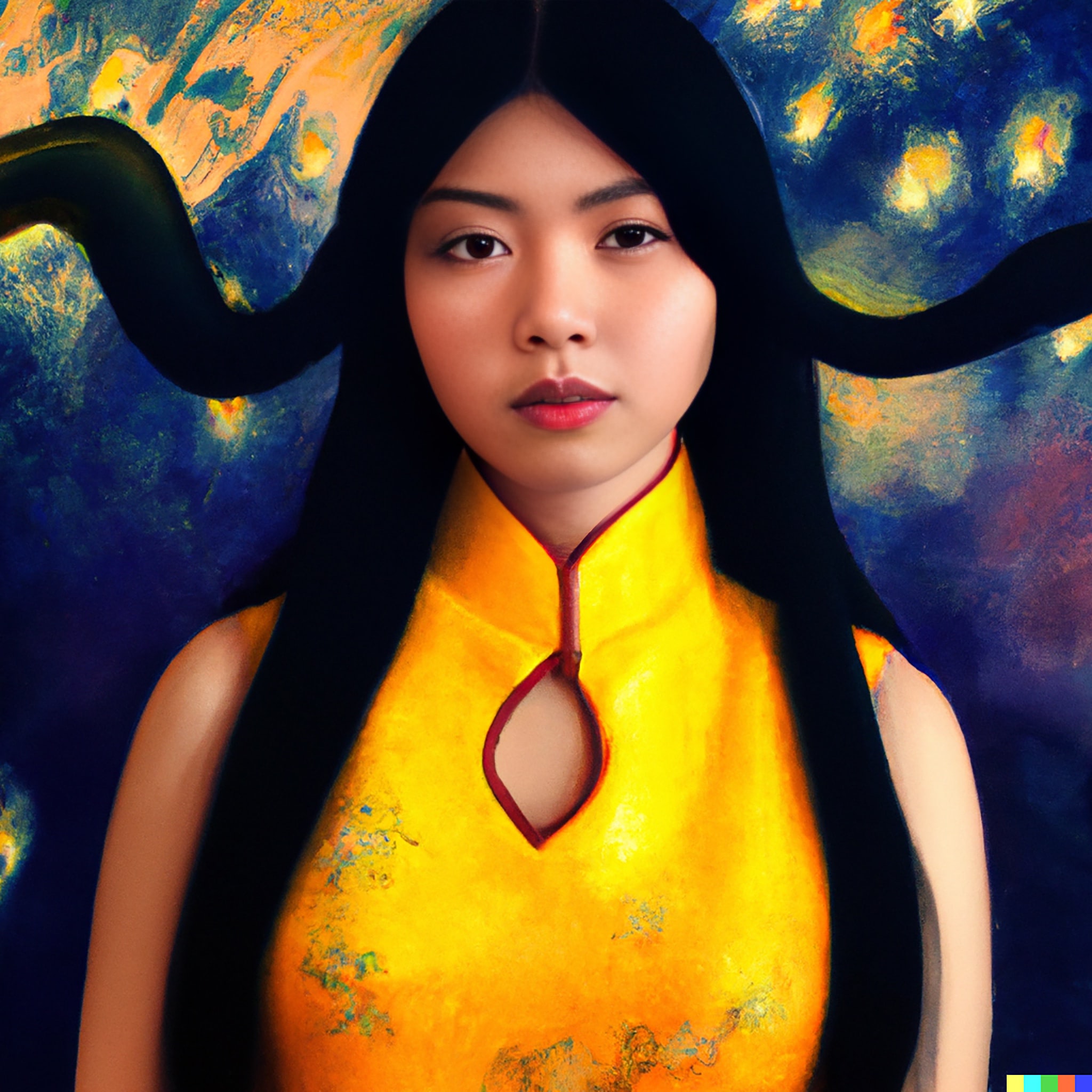 headshot-of-a-chinese-woman-with-black-hair-and-a-traditional-chinese-pattern-yellow-dress-1