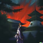 japanese-pagoda-in-china-in-a-dark-forest-with-a-female-samurai-in-the-foreground-3