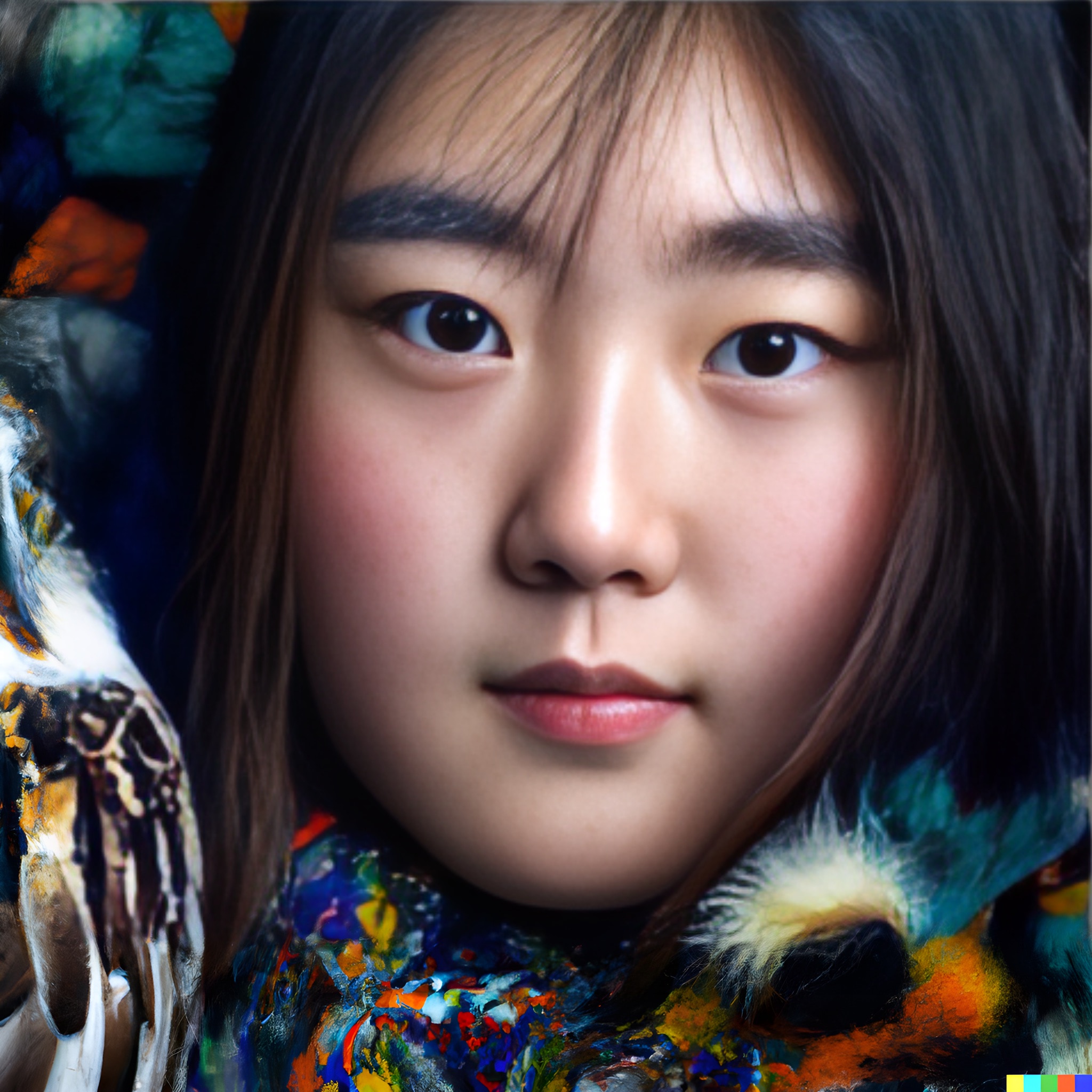 mongolian-girl-with-a-coat-made-of-the-colorful-feathers-3
