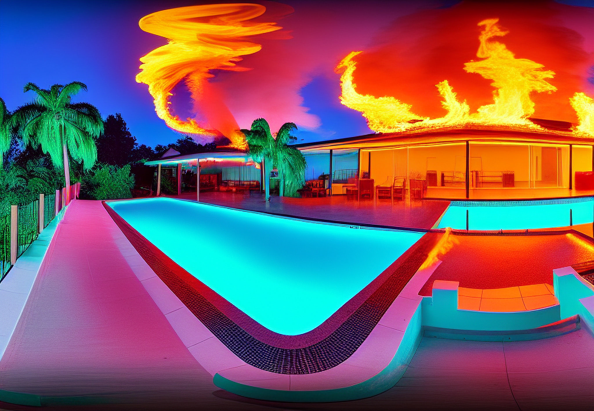 bungalow-pool-fire-neon-color