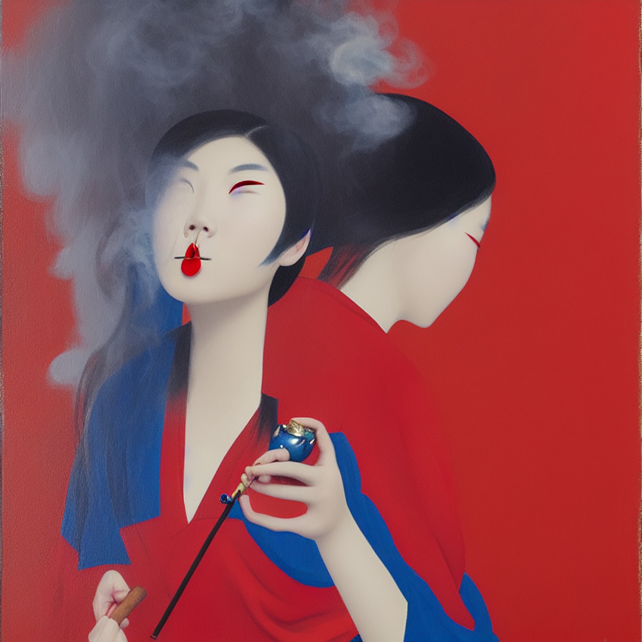 Painting Of Chinese Girl Smoking Pipe 2 • Viarami