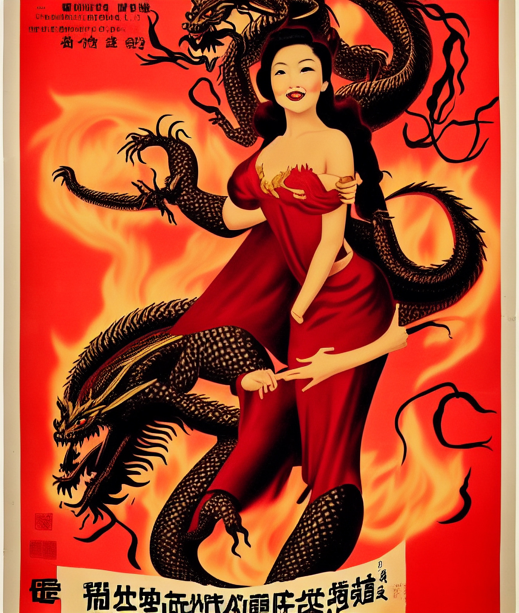 dragon-fire-woman-poster-design-vintage-1