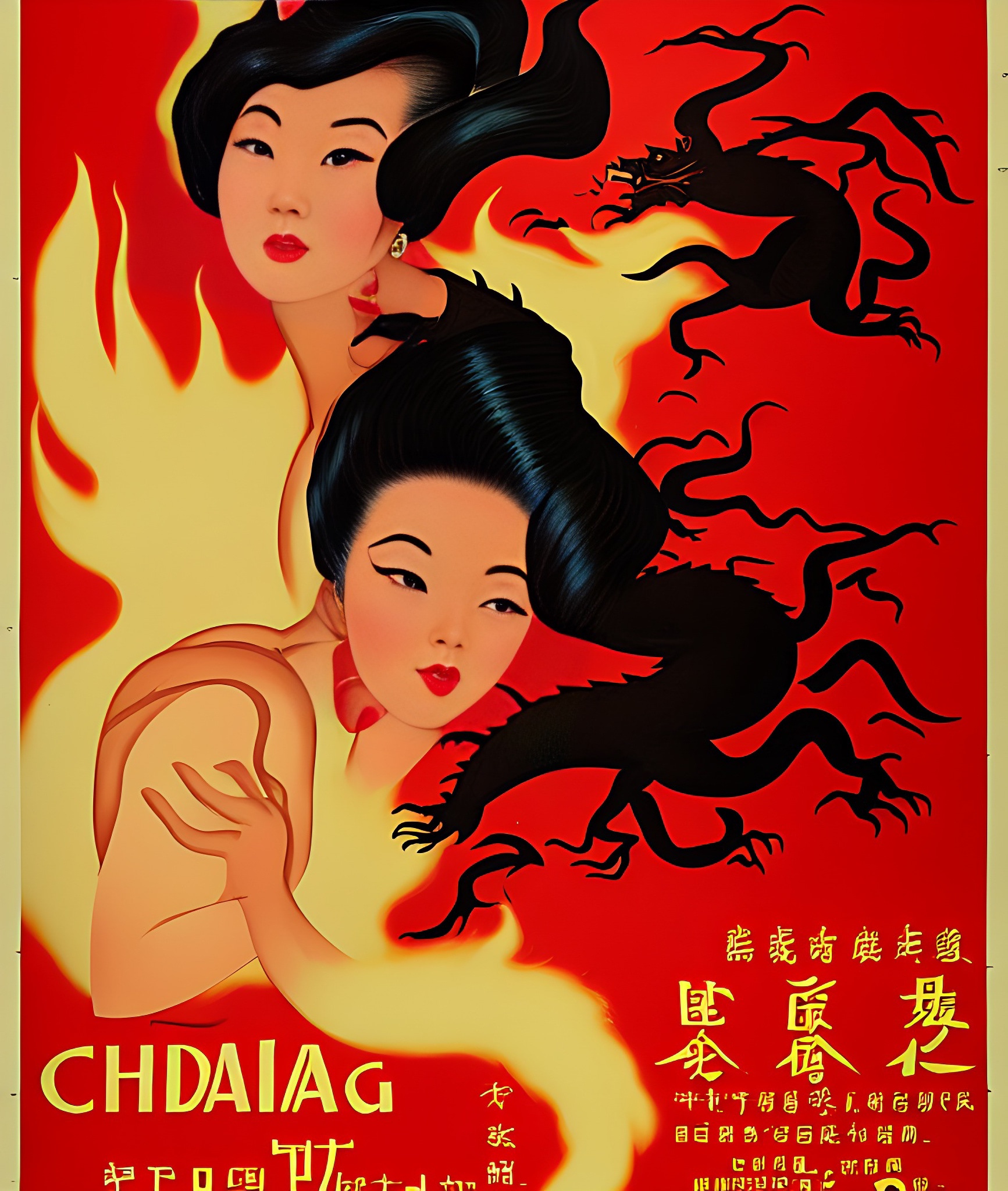 dragon-fire-woman-poster-design-vintage-2