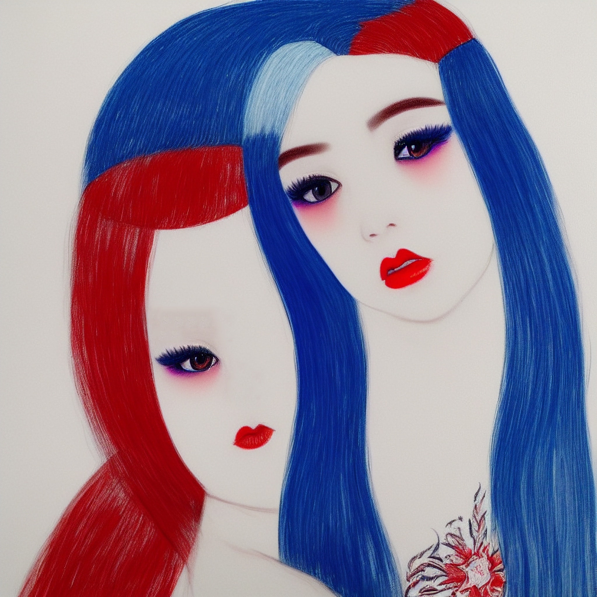 drawing-red-blue-hair-faces-girls