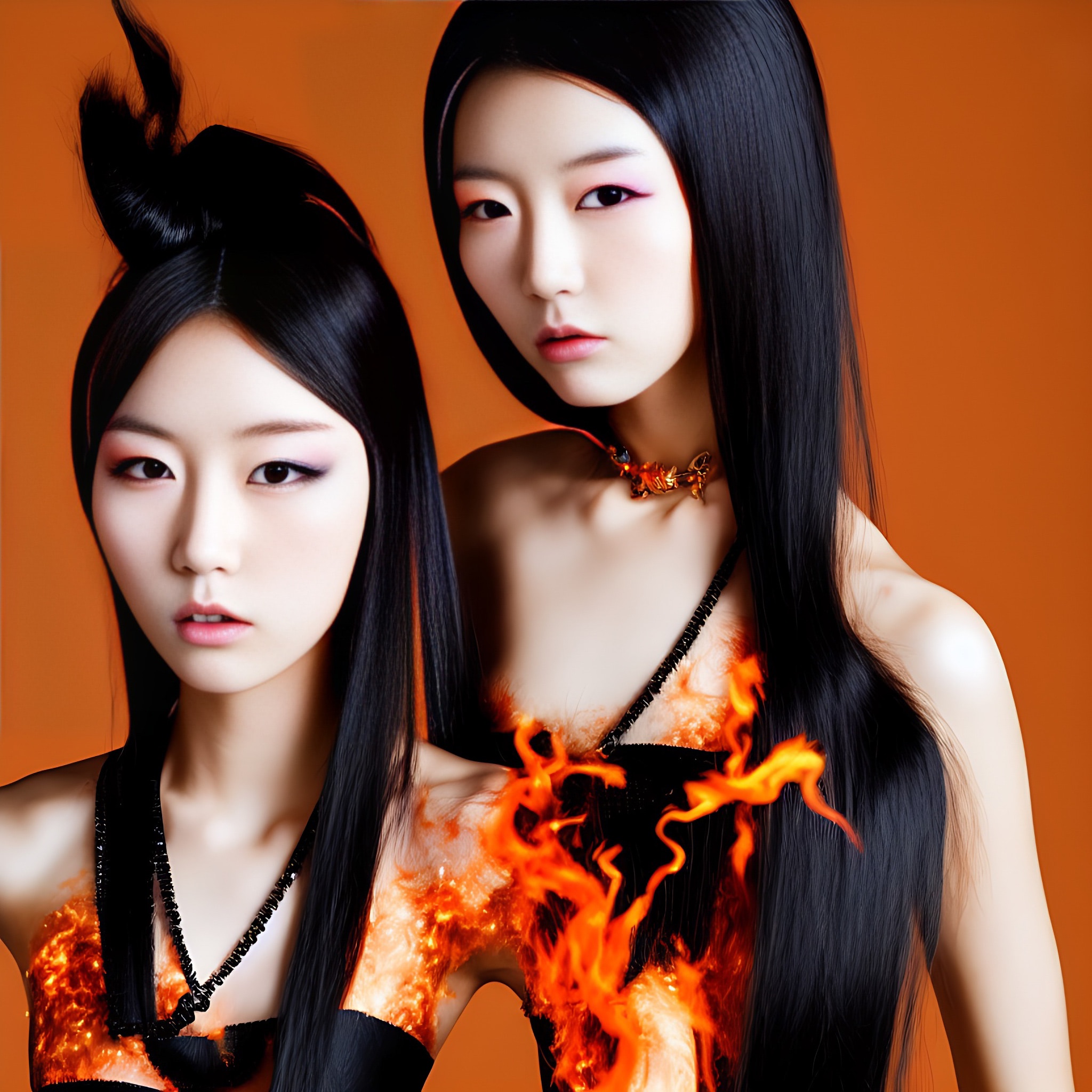 dress-korea-model-fashion-flames-fire