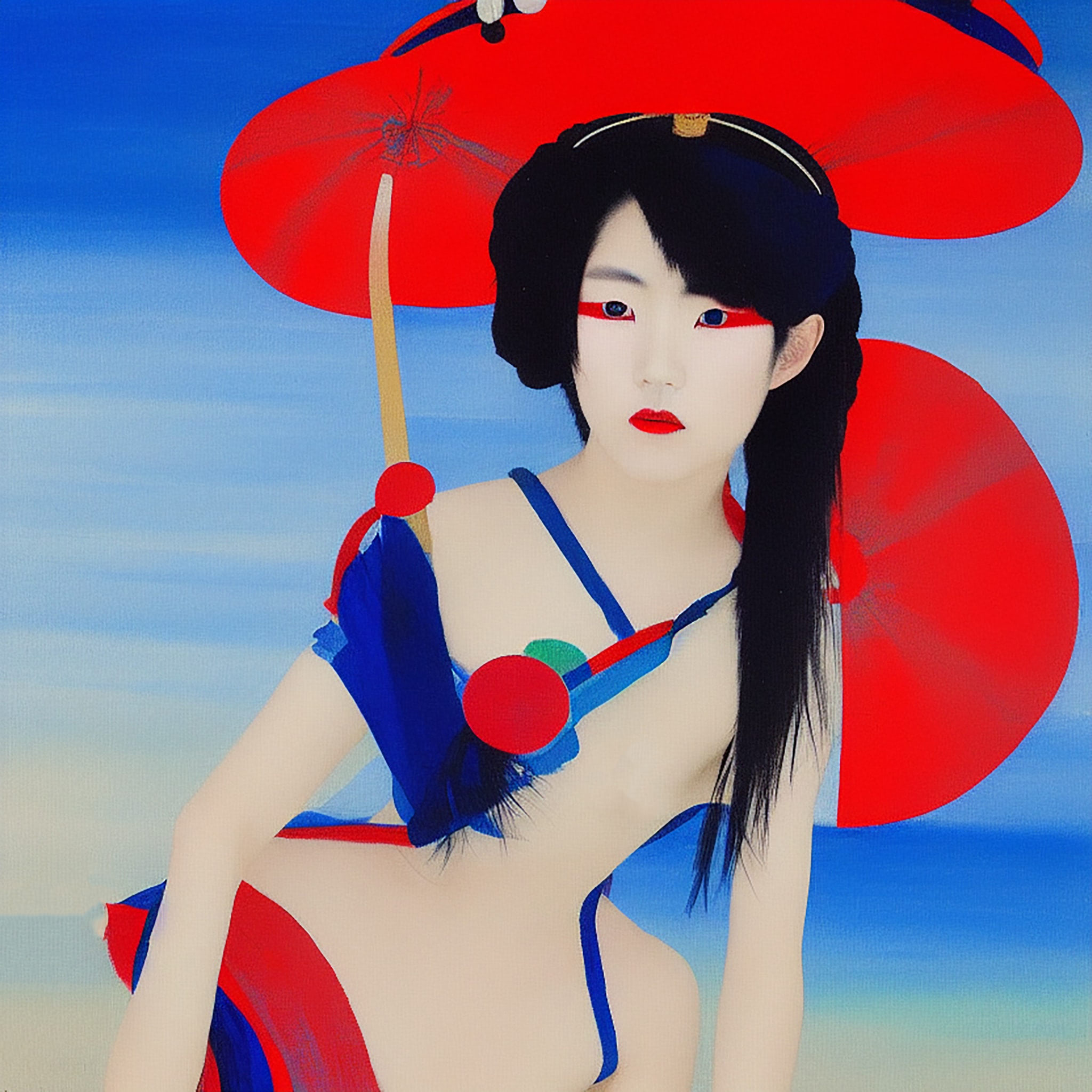 japanese-beach-model-red-umbrella