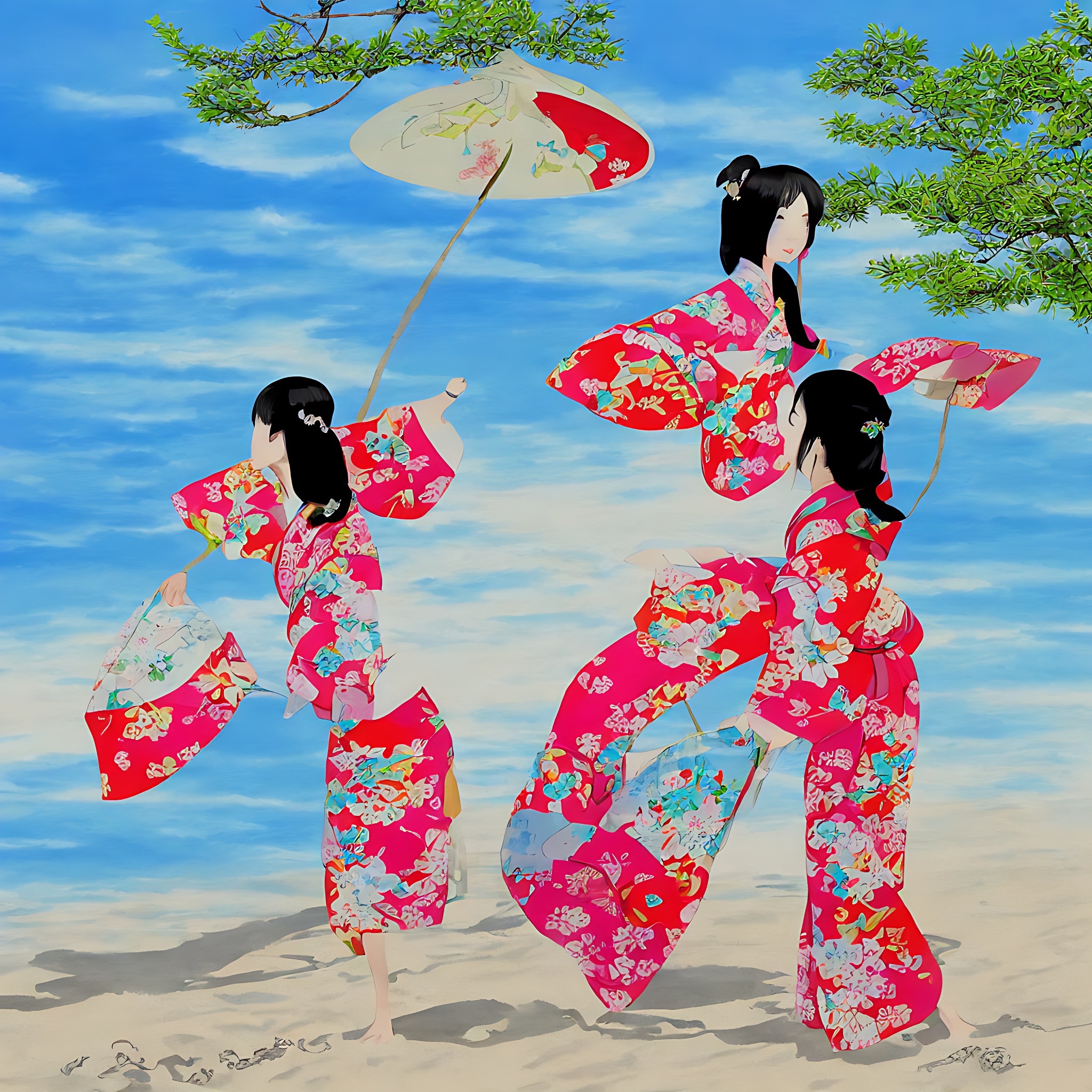 japanese-girl-on-the-beach-in-a-kimono-on-a-sunny-day-stable-diffusion