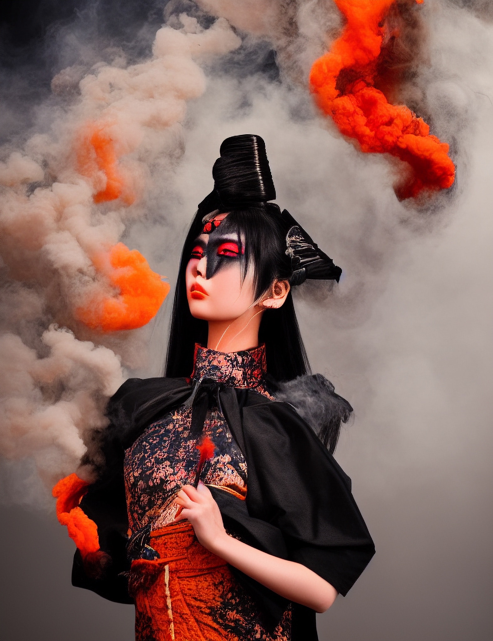 japanese-model-portrait-fire-flames-traditional-dress-3