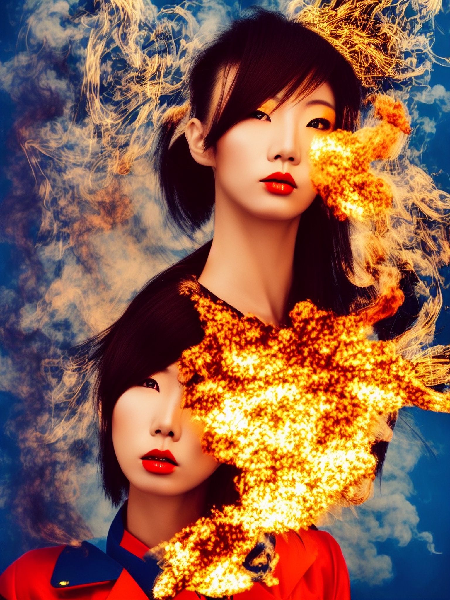 japanese-models-flames-fire-portrait