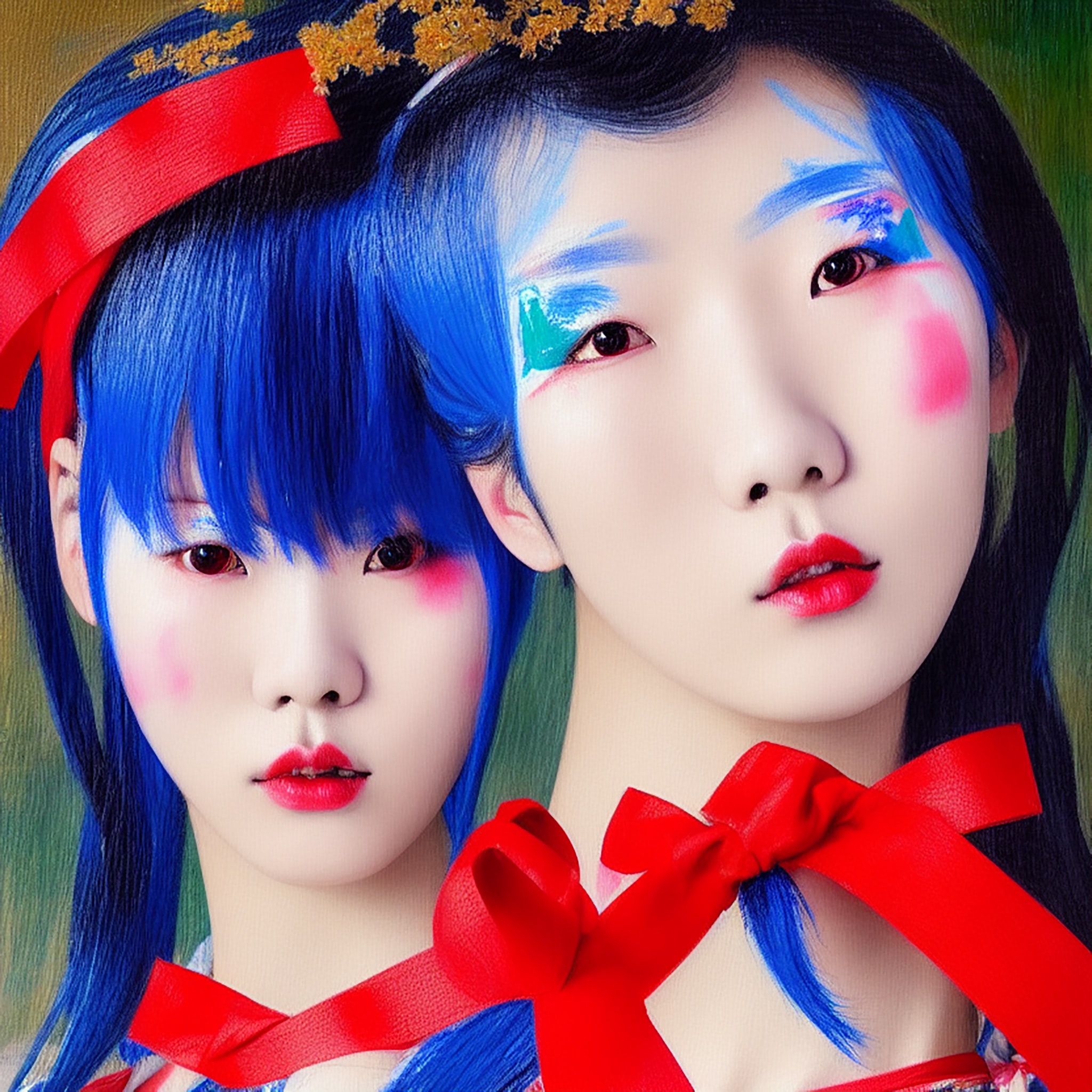 korean-girl-red-ribbon-blue-color-1