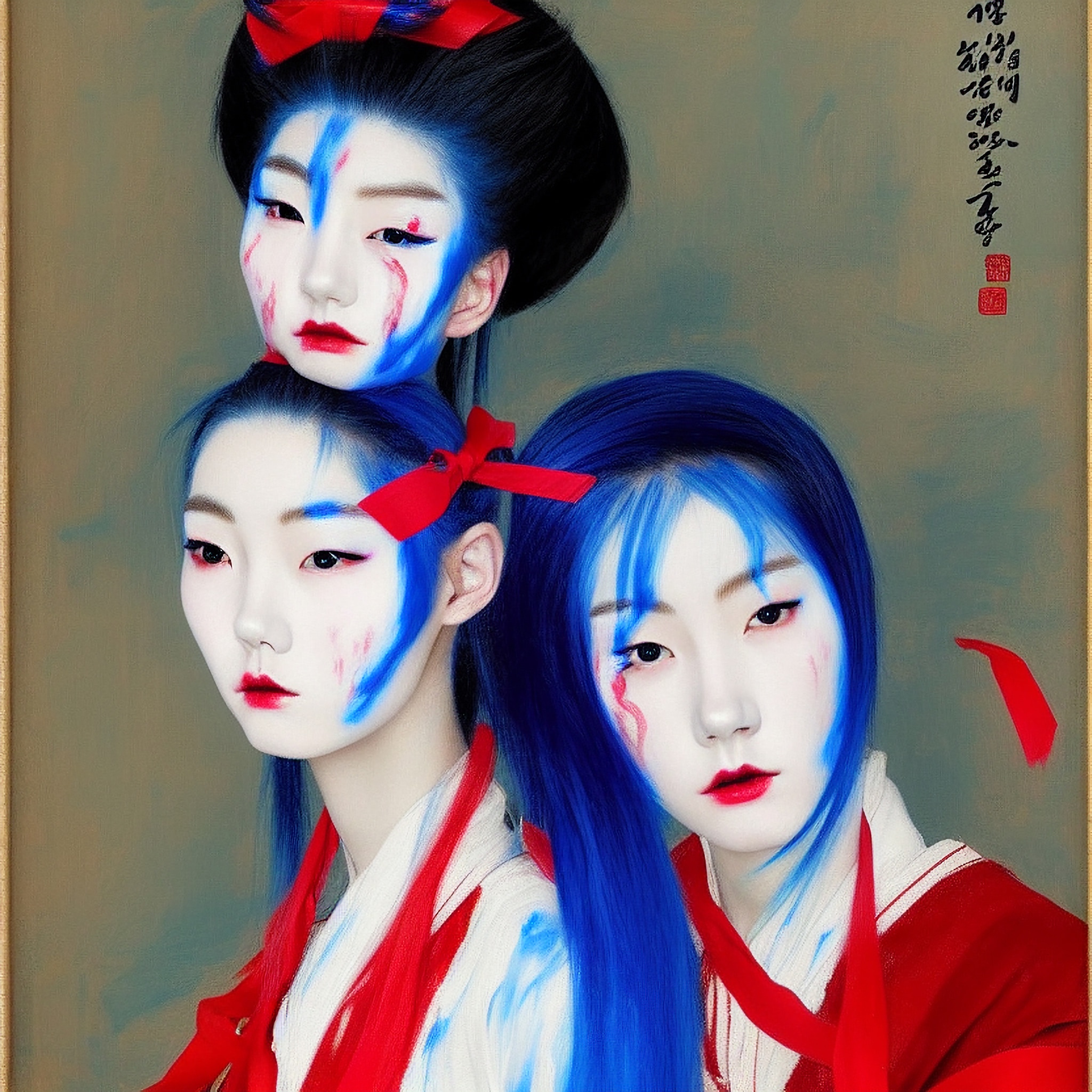 korean-girl-red-ribbon-blue-color-2