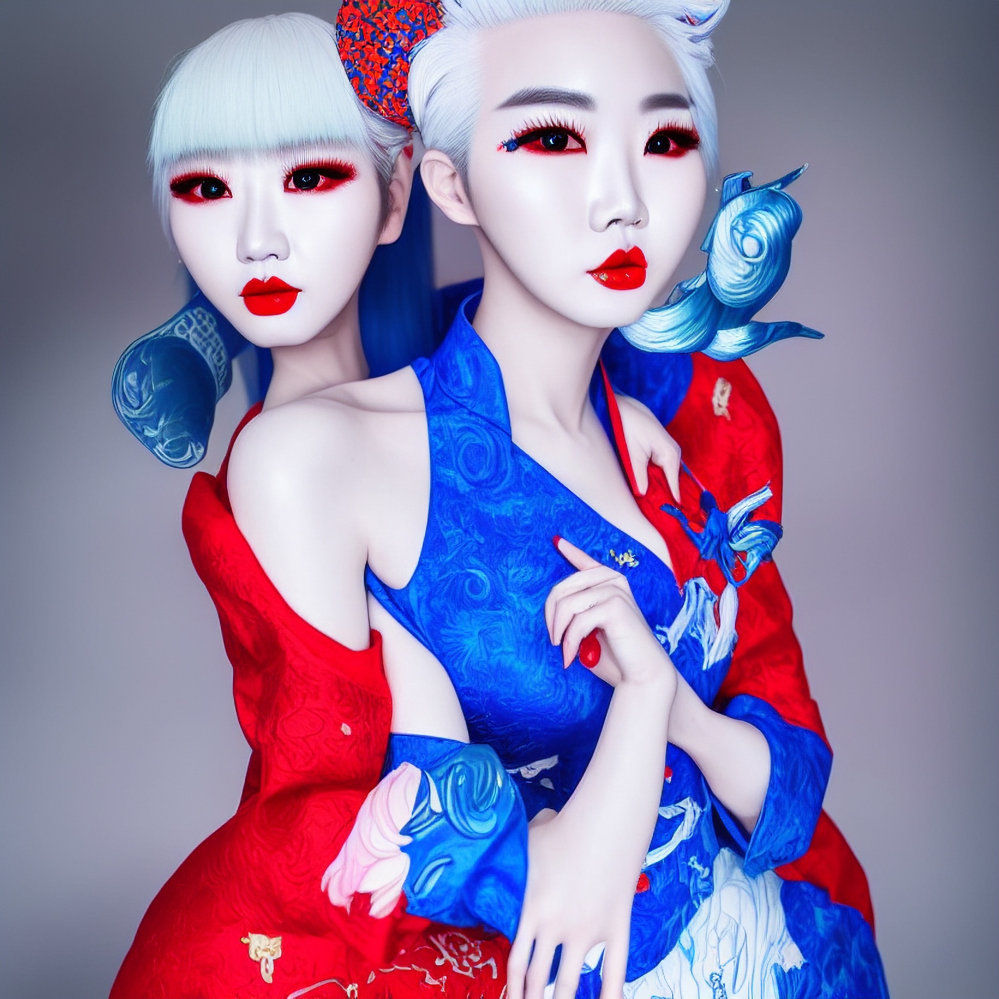 korean-influencer-blue-red-dress