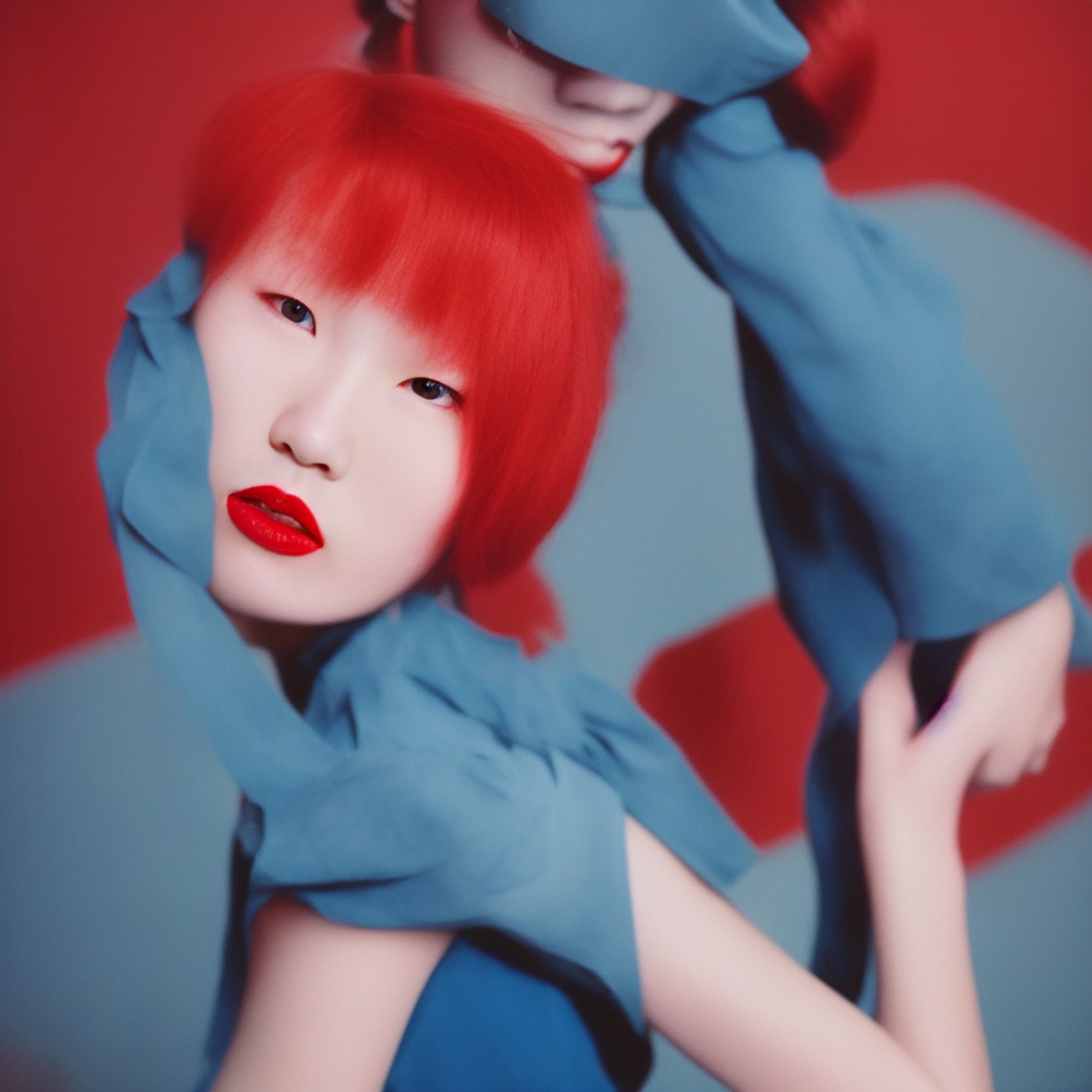 korean-model-blue-clothes-red-hair-1