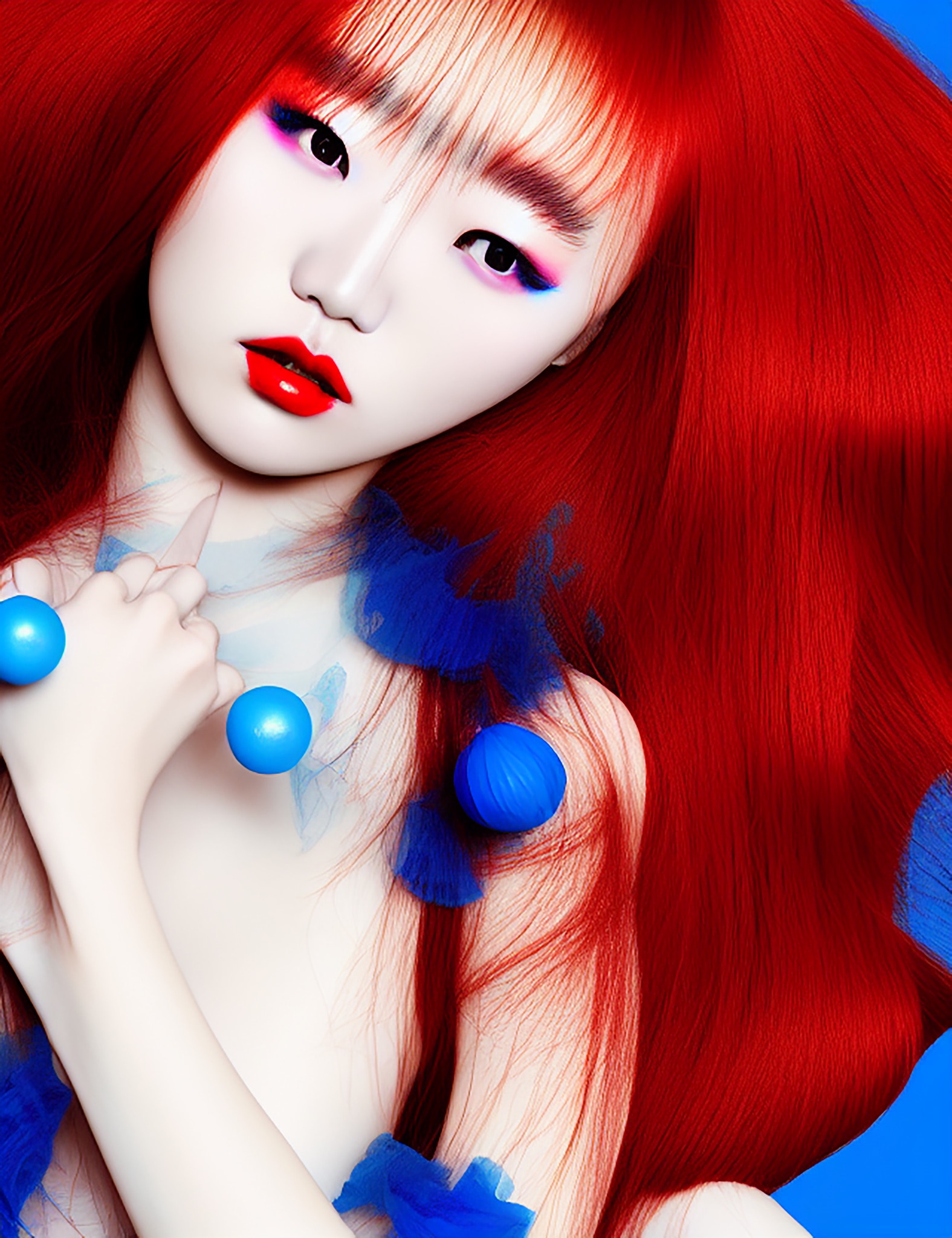 korean-model-intense-red-hair-curled-portrait-1