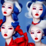 korean-model-white-hair-red-lips-blue