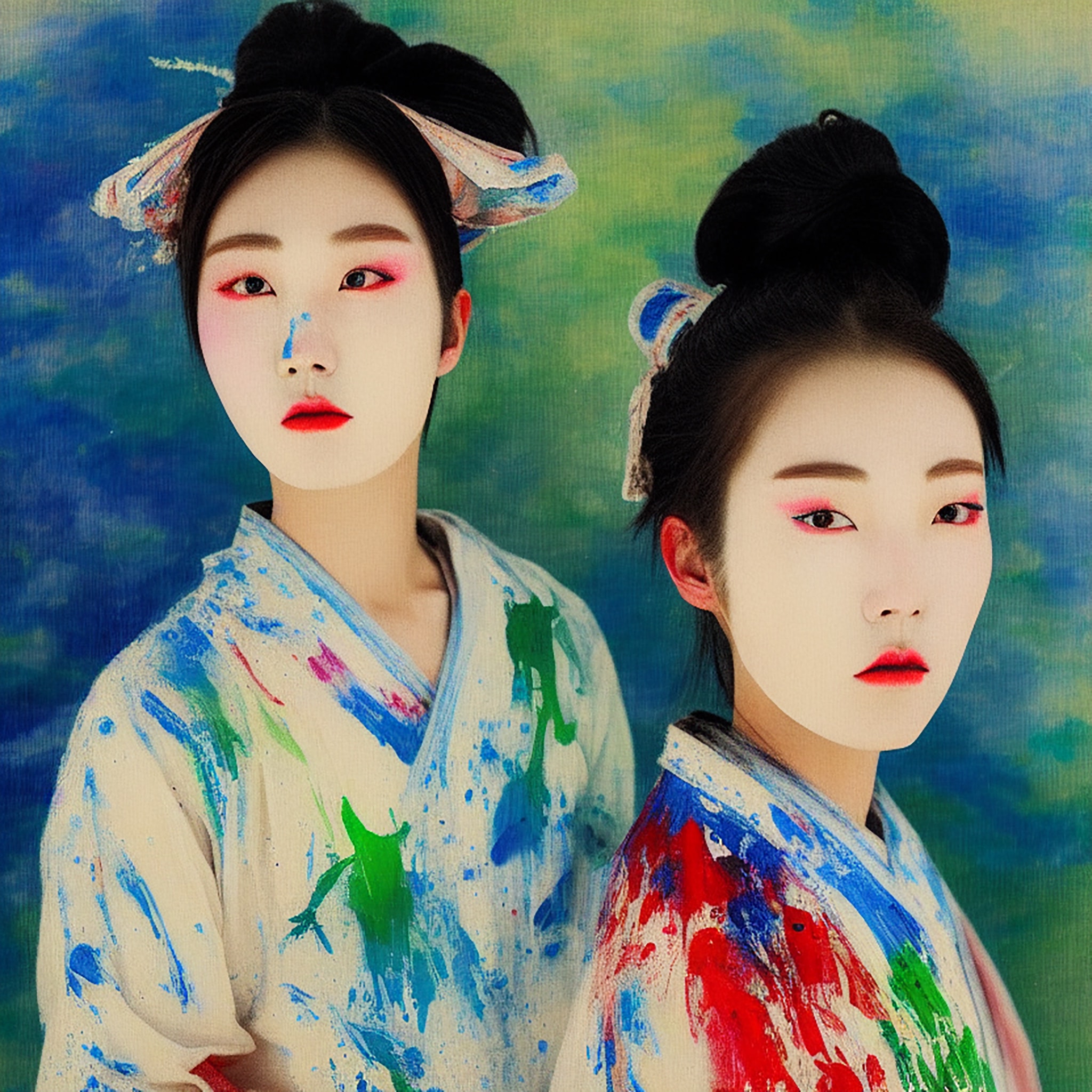 korean-model-with-paint-smeared-over-the-face-impressionist
