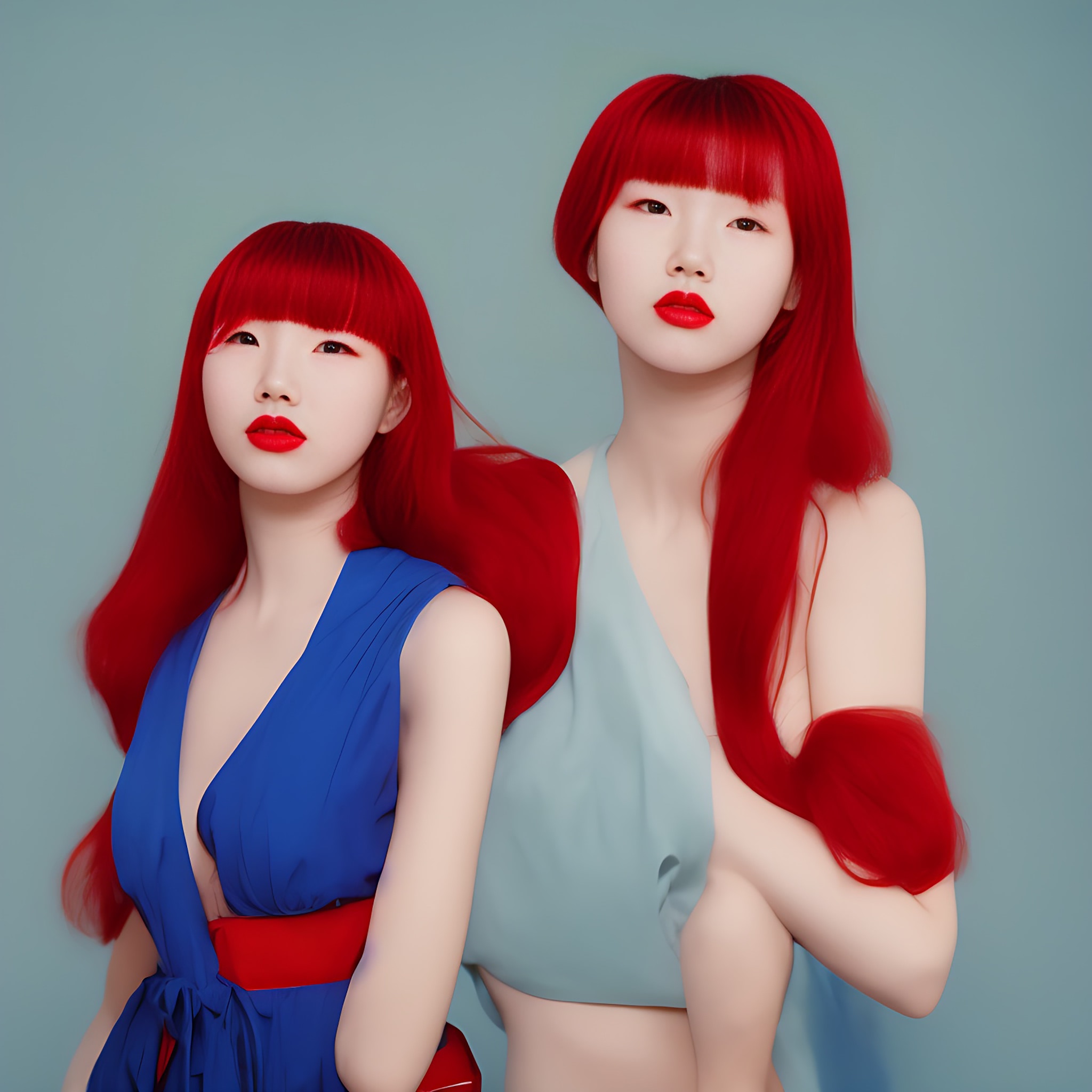 portrait-red-long-hair-korean-model-1