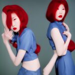 studio-portrait-korean-model-blue-clothes-red-lips