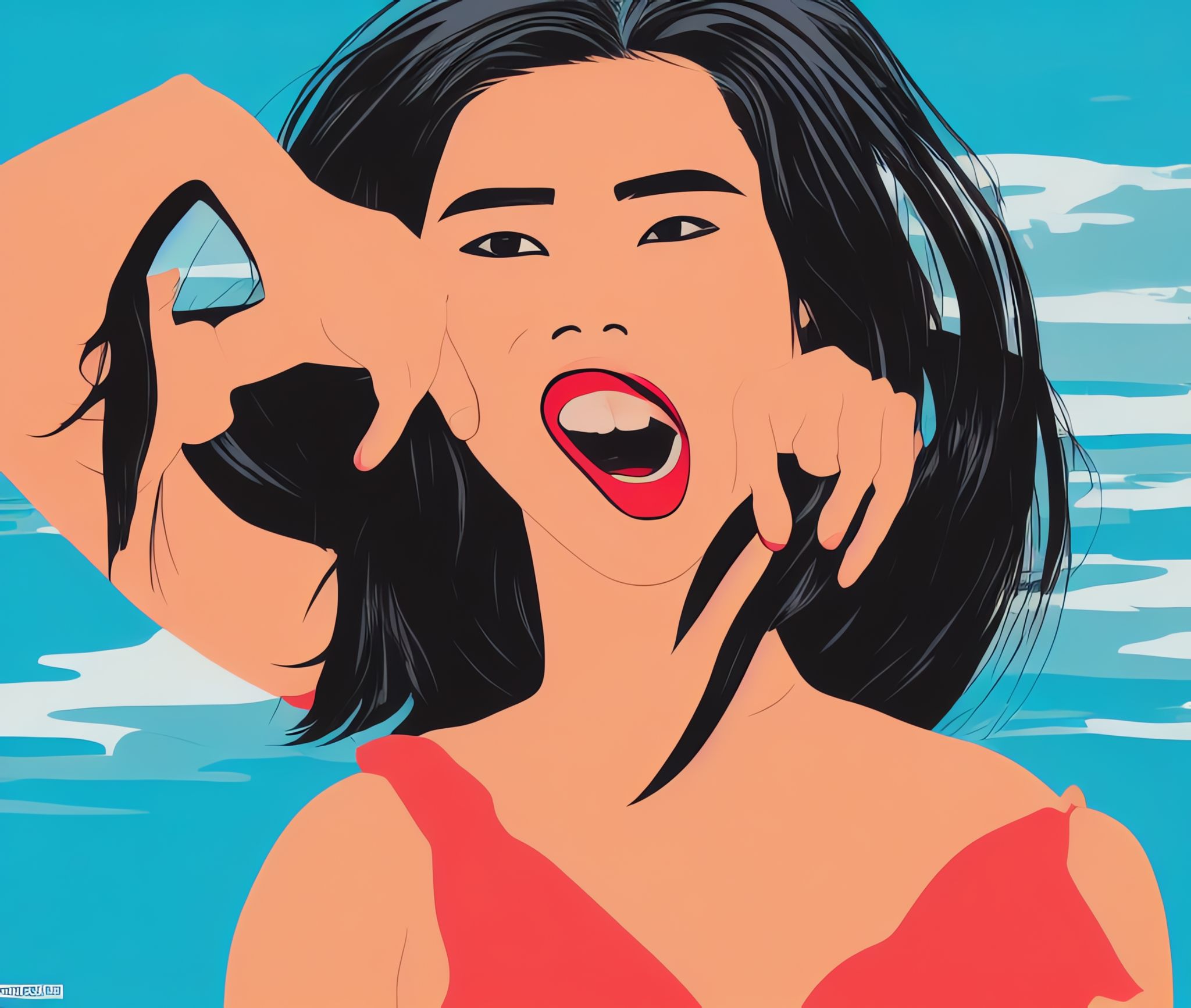 Asian-girl-with-lascivious-look-and-opened-mouth-beach-full-body-pop-art-qpvb