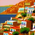 Greek-mountain-village-1970s-style-costal-ocean-wide-shot-summer-old-rendered-in-octane-line-epkd