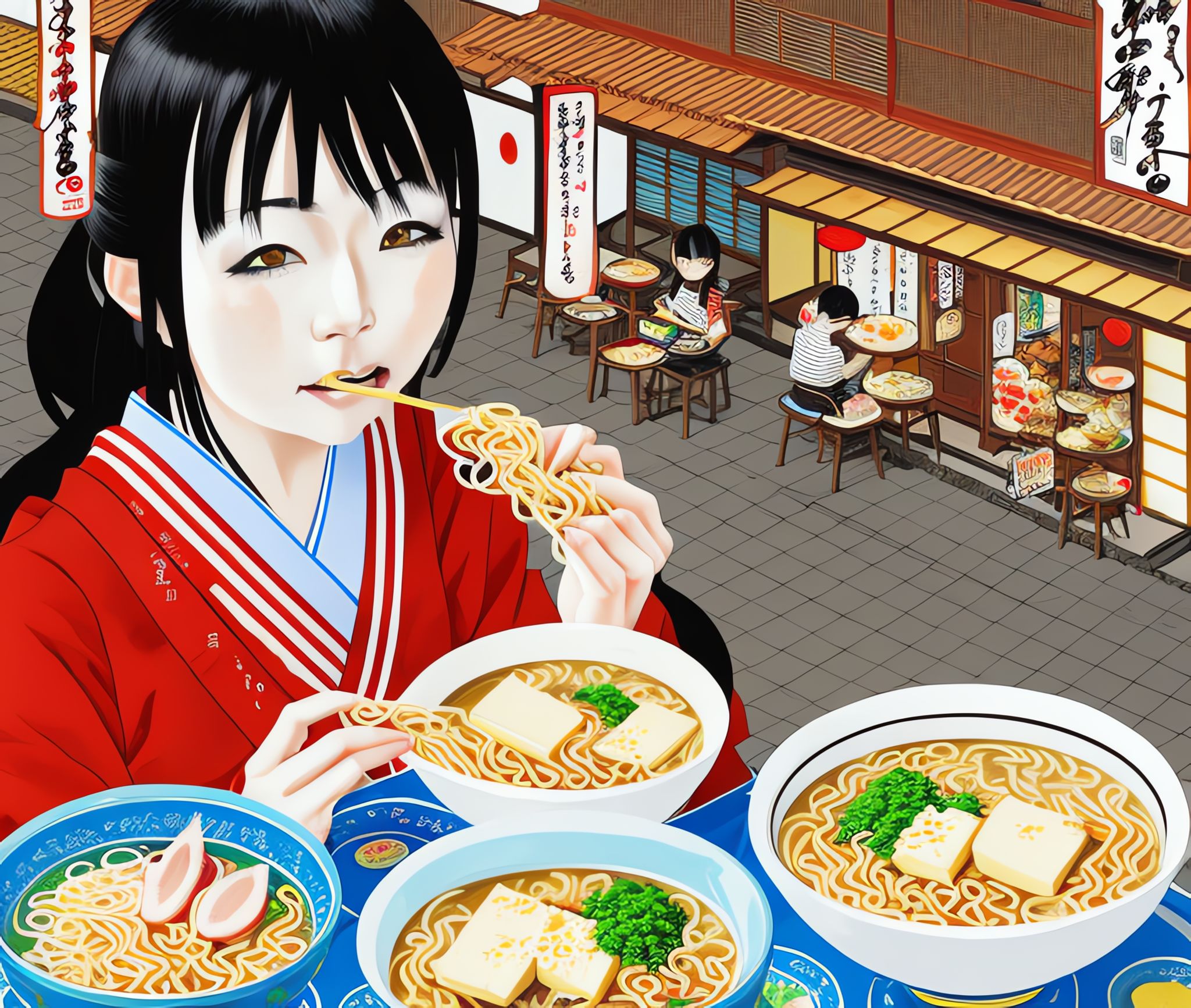 Japanese-girl-eating-Butter-ramen-lots-of-details-cute-Japanese-artwork-old-town-historic-pop-x5g2