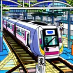 Japanese-metro-train-in-train-station-sea-side-town-Manga-Gosho-Aoyama-8k-definition-jegk