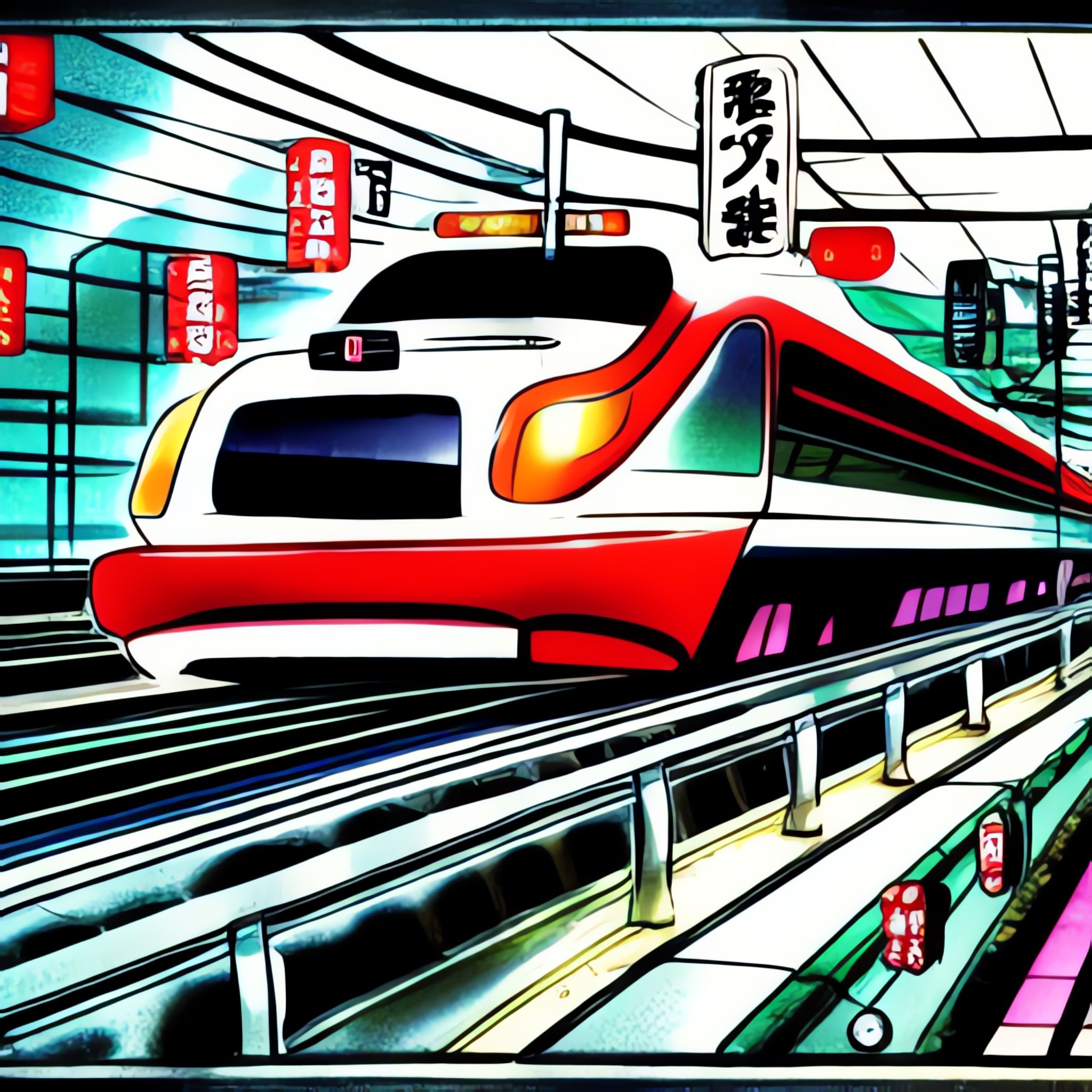 Japanese-train-driving-in-Neo-Tokyo-blured-motion-Manga-Gosho-Aoyama-jpnq