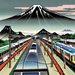 Japanese-train-from-behind-mountain-in-the-background-Manga-Gosho-Aoyama-8cpn