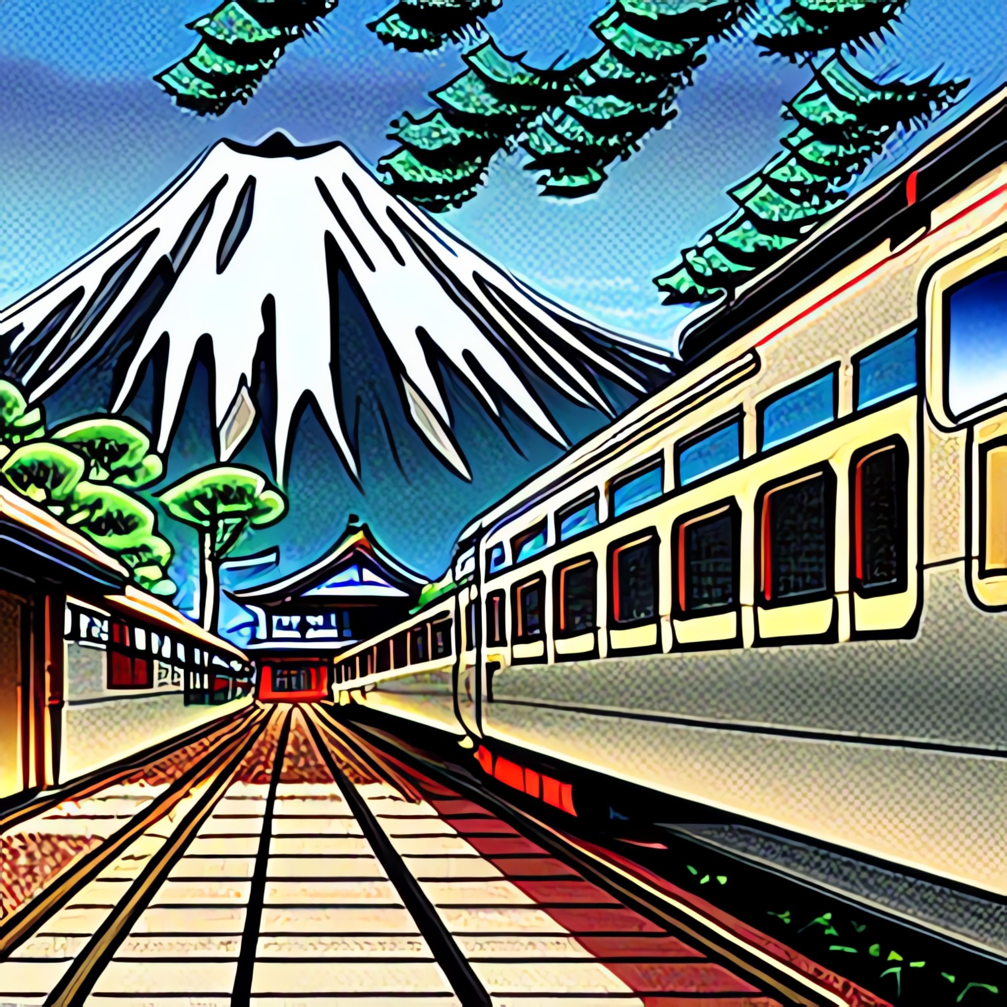 Japanese-train-from-behind-mountain-in-the-background-Manga-Gosho-Aoyama-ybuf