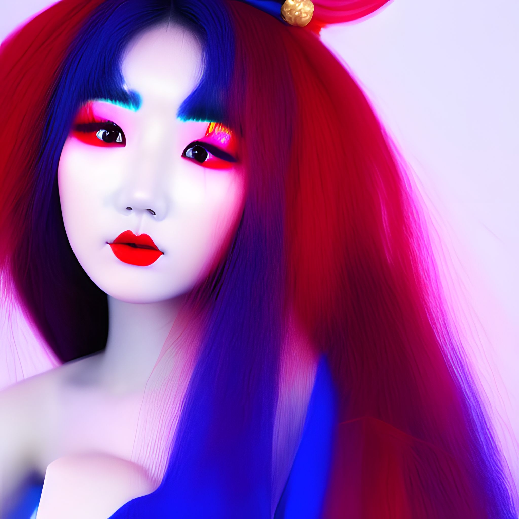Korean-influencer-in-a-Chinese-dress-with-dark-wild-hair-red-blue-make-up-3d-art-8xpu
