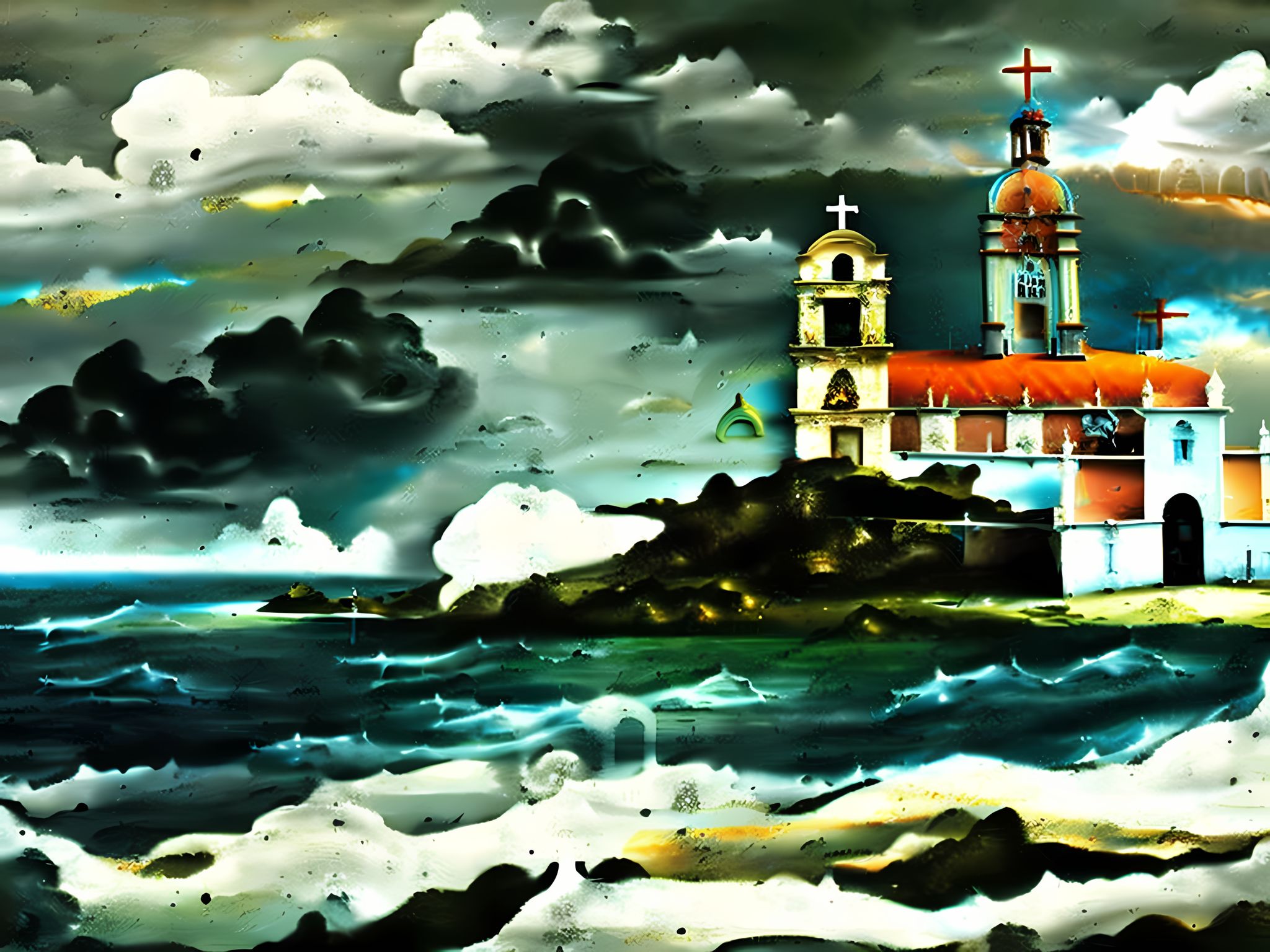 Spanish-island-Church-in-the-center-1970s-style-costal-ocean-wide-panorama-shot-Historic-Dali-ow1t