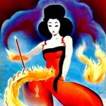 Vintage-movie-poster-with-Japanese-model-with-hair-made-of-fire-and-white-red-make-up-swallowed-by-a-xw69