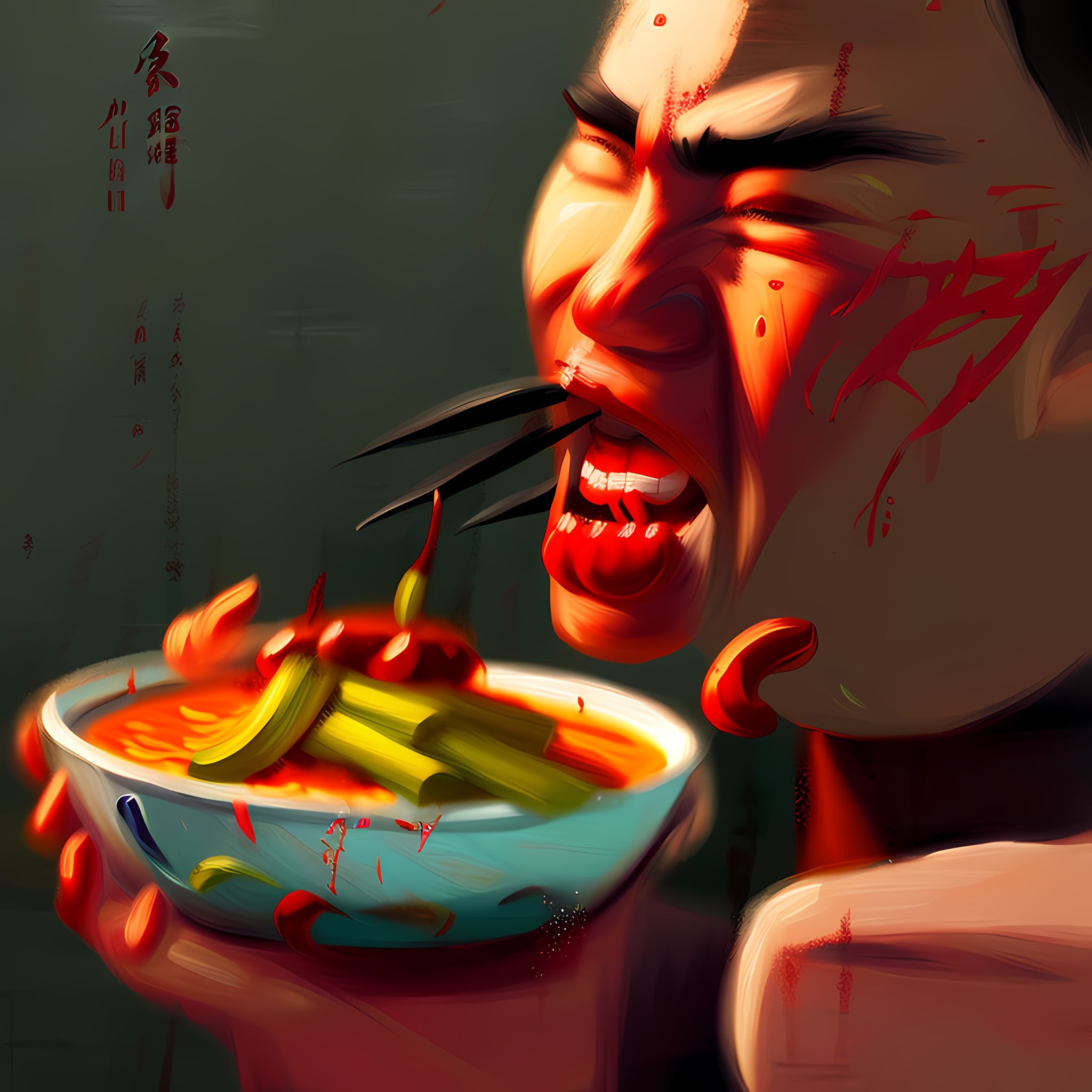 painting-of-Chinese-food-person-eating-cold-color-sharp-focus-face-focused-trending-on-ArtStati-og40