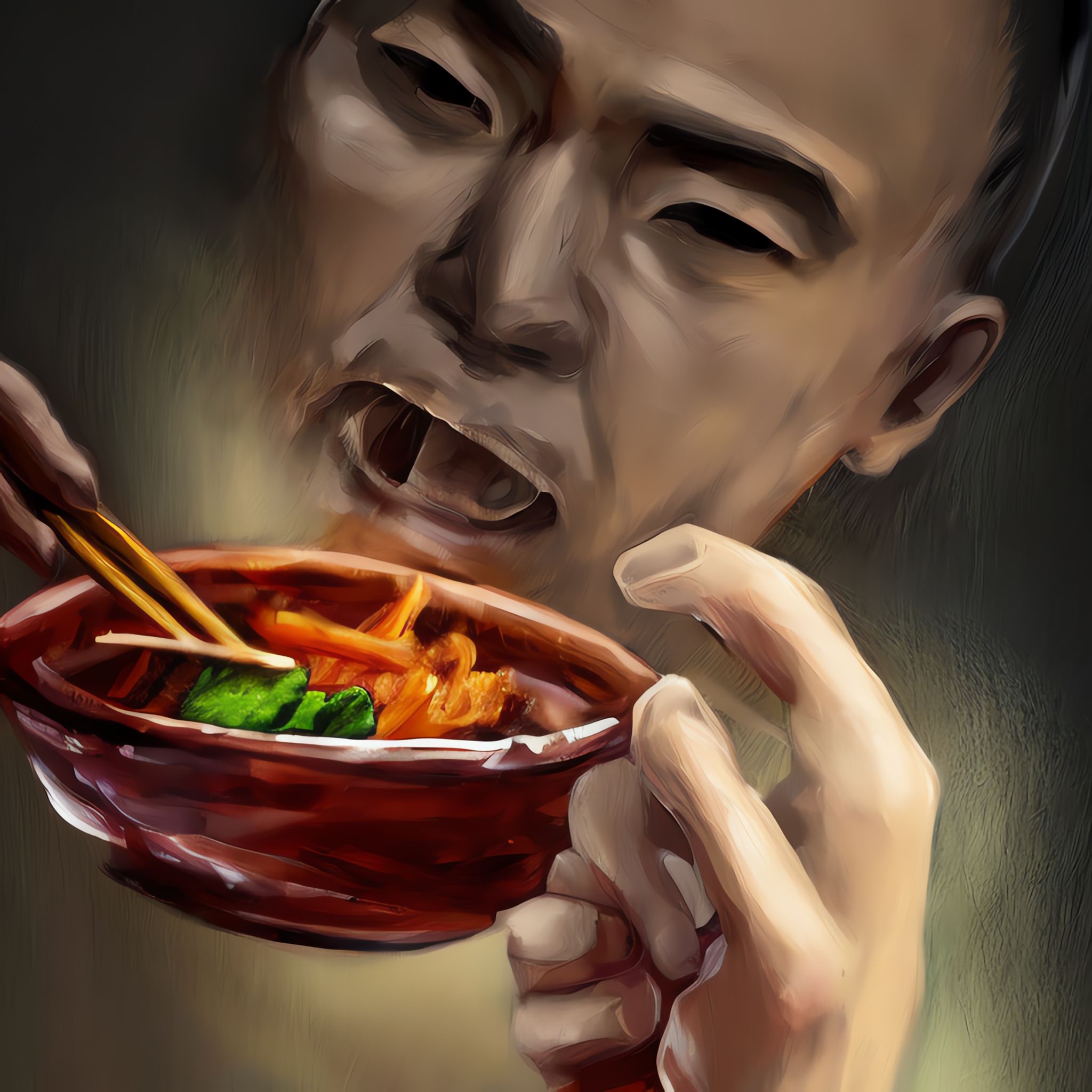 painting-of-Chinese-food-person-eating-cold-color-sharp-focus-face-focused-trending-on-ArtStation-ma-tgnx