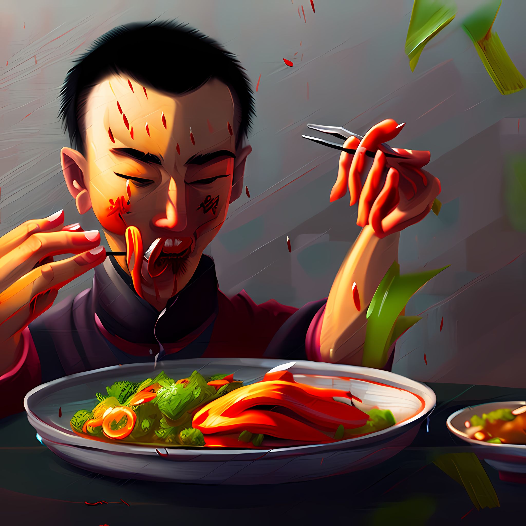 painting-of-Northern-Chinese-food-winter-person-eating-sharp-focus-face-focused-trending-on-Art-h1yo