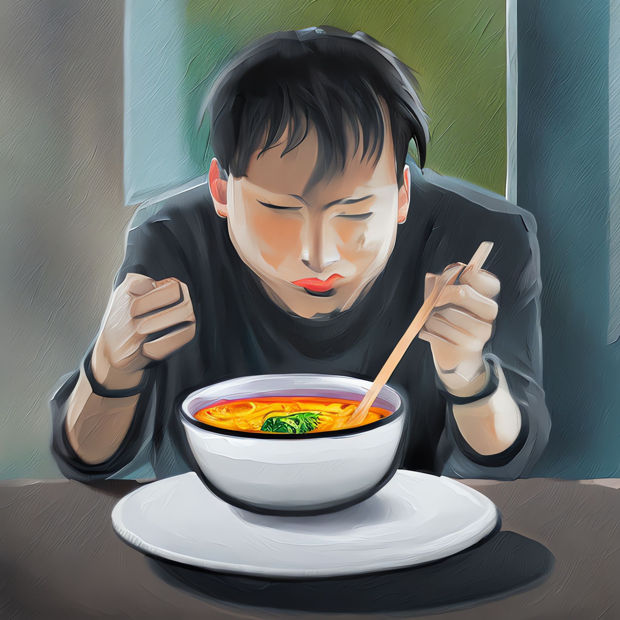 painting-of-bowl-of-ramen-person-eating-cold-color-sharp-focus-face-focused-trending-on-ArtStation-m-a2rz