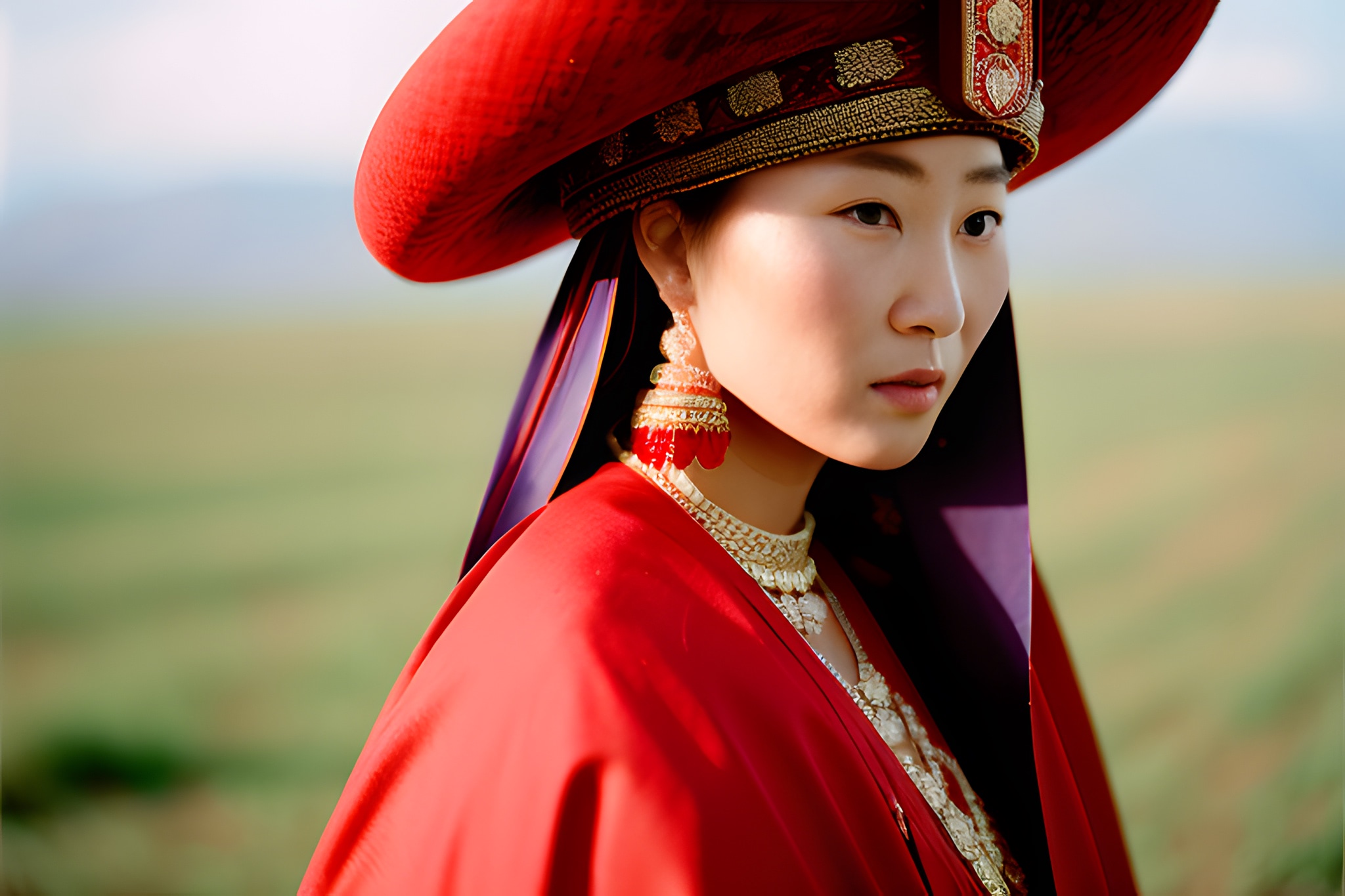 Mongolian girl with a coat made of the colorful feathers - 3 • VIARAMI