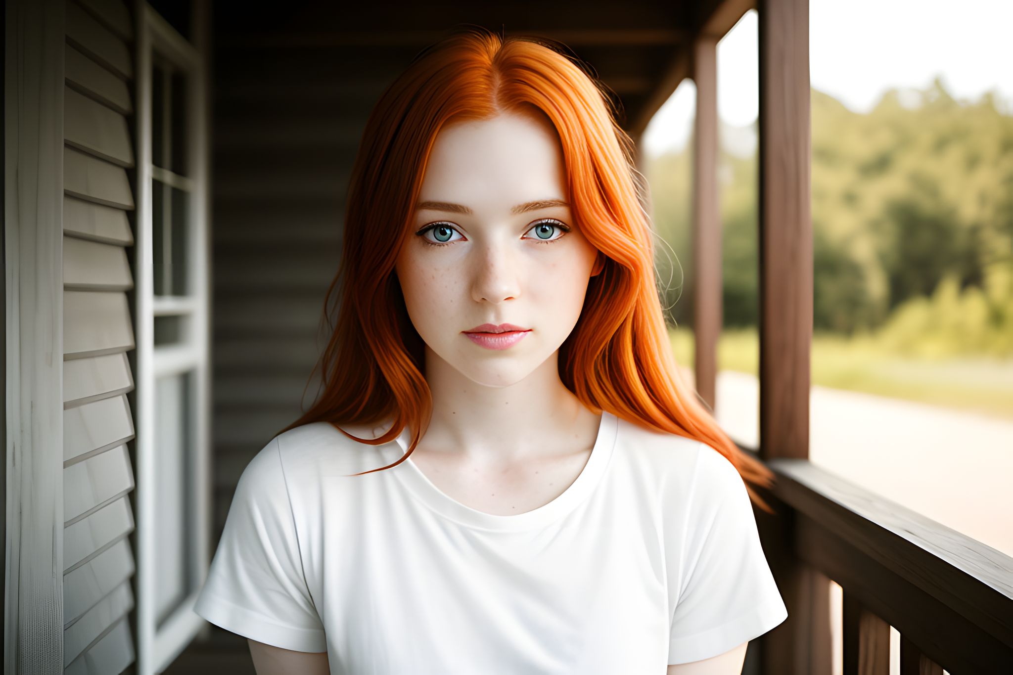 a-portrait-of-a-redhead-freckles-girl-outside-white-shirt