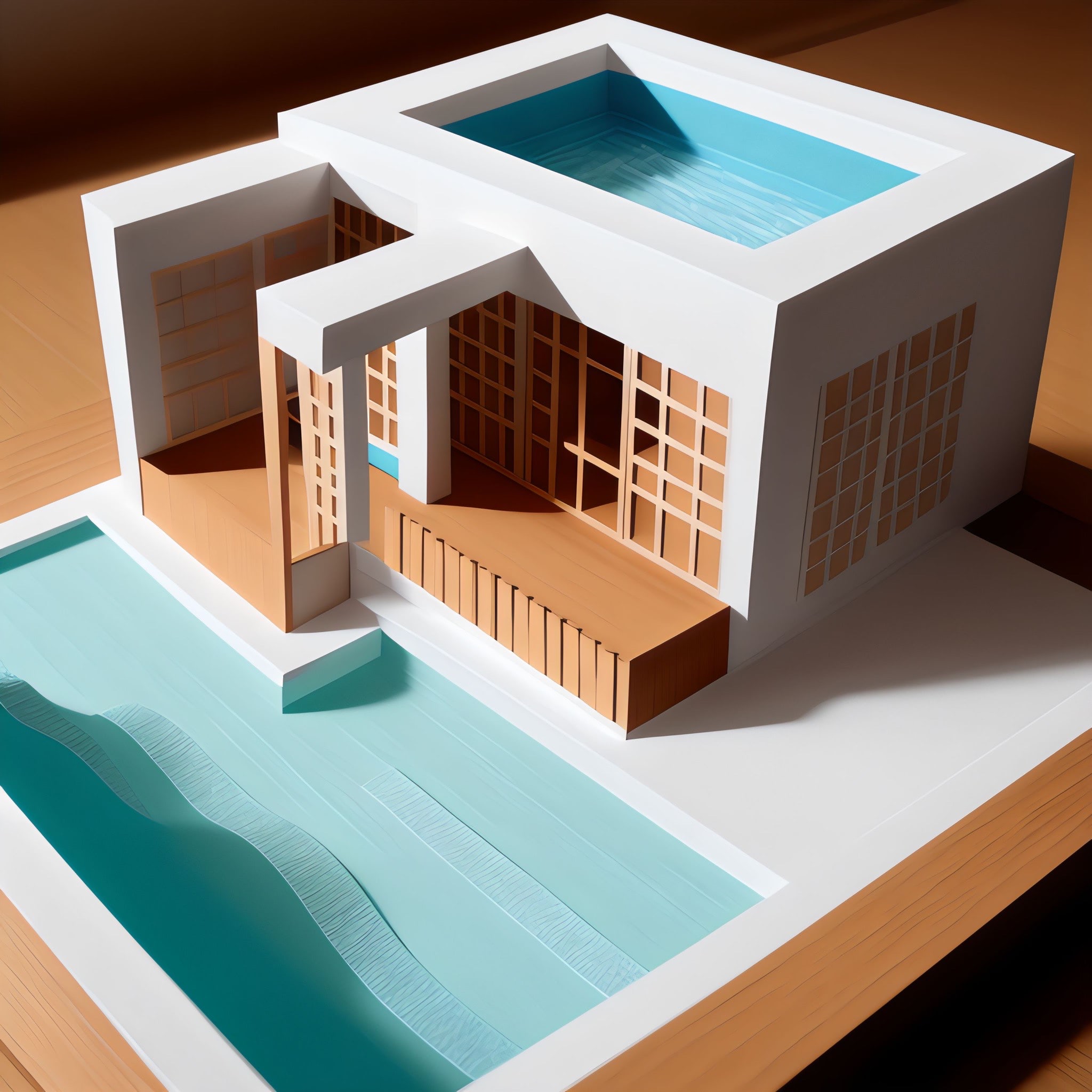 paper-model-pool-villa-wood