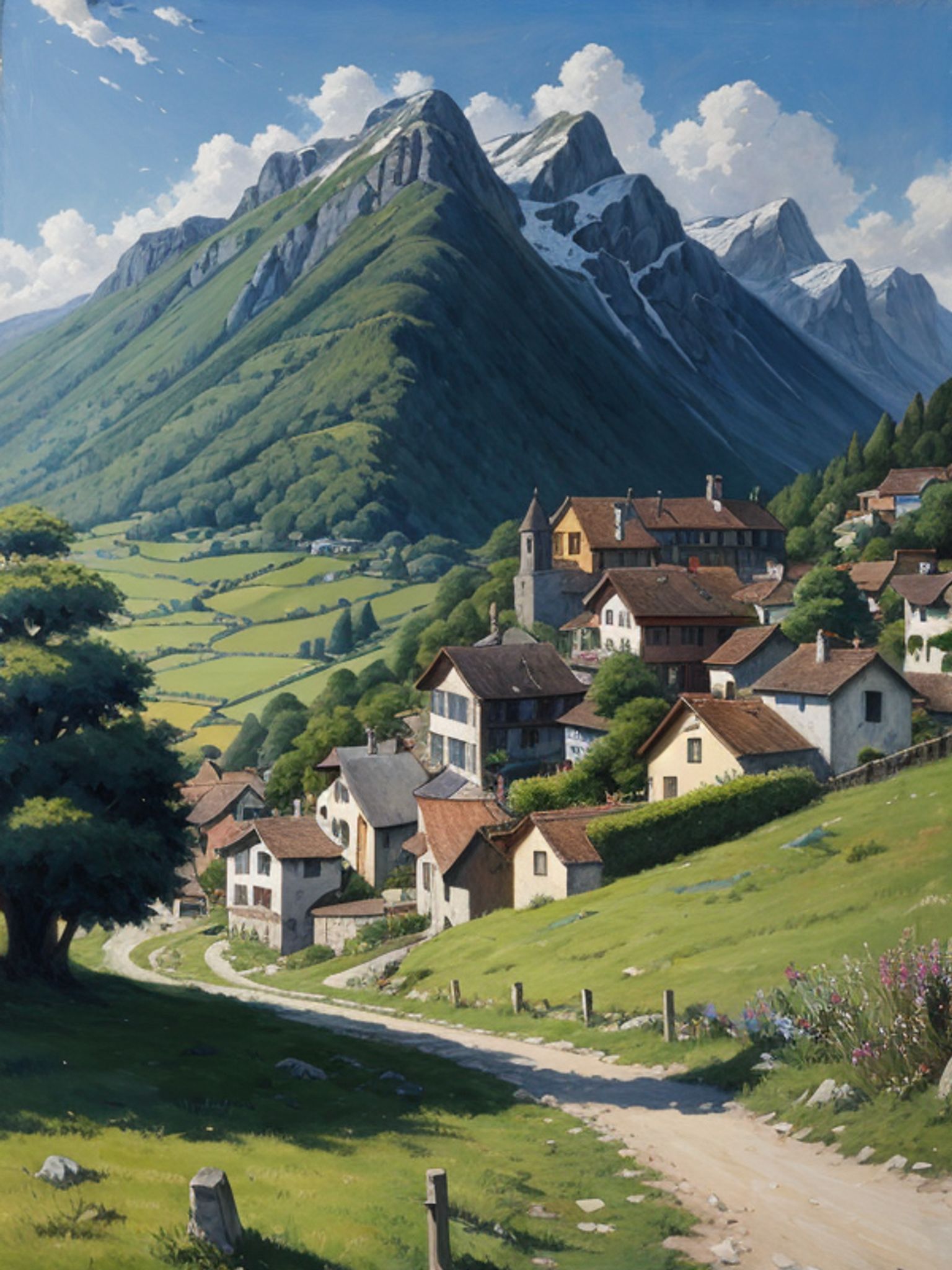 Landscape-painting-of-a-Small-Swiss-village-Anime-4zyy